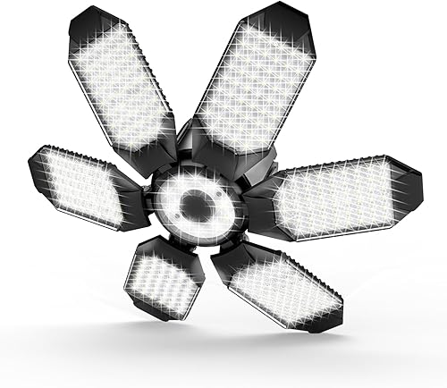 Luz LED de garaje Luz LED de techo de garaje de 160 W, 16000 lúmenes, 6500 K, iluminación de garaje súper brillante con 6 paneles deformables para