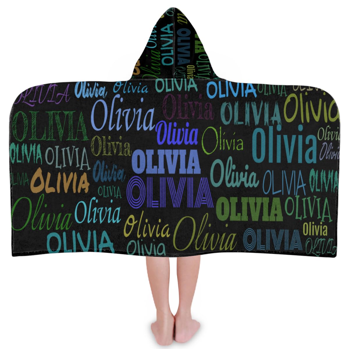 Mularoka Personalized Hooded Towel Boys Beach Towels Name Custom Baby Toddlers Cotton Wrap Changing Robe for Shower Beach Trip Pool Bathrobe, Black