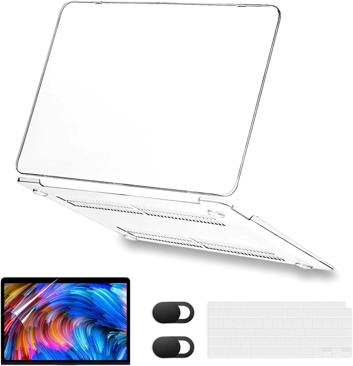 Compatible with MacBook Air 13 inch Case 2022-2018 Release A2337 M1 A2179 A1932 Retina Display with Touch ID, Plastic Hard Case+Keyboard Cover+Screen Protector+Webcam Cover, Crystal Clear