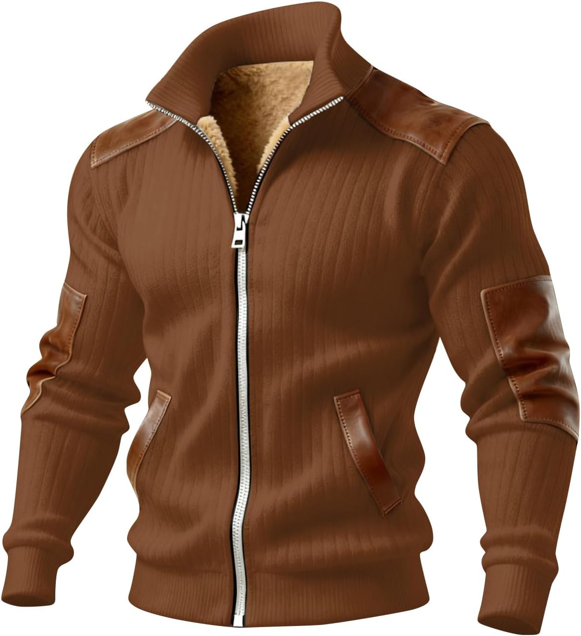 Winter Jacket Men Coats Polyester Lightweight Fleece Warm Thermal Hoodies Big and Tall Long Sleeve Sweatshirt Mens Cloth Light Brown XXXL