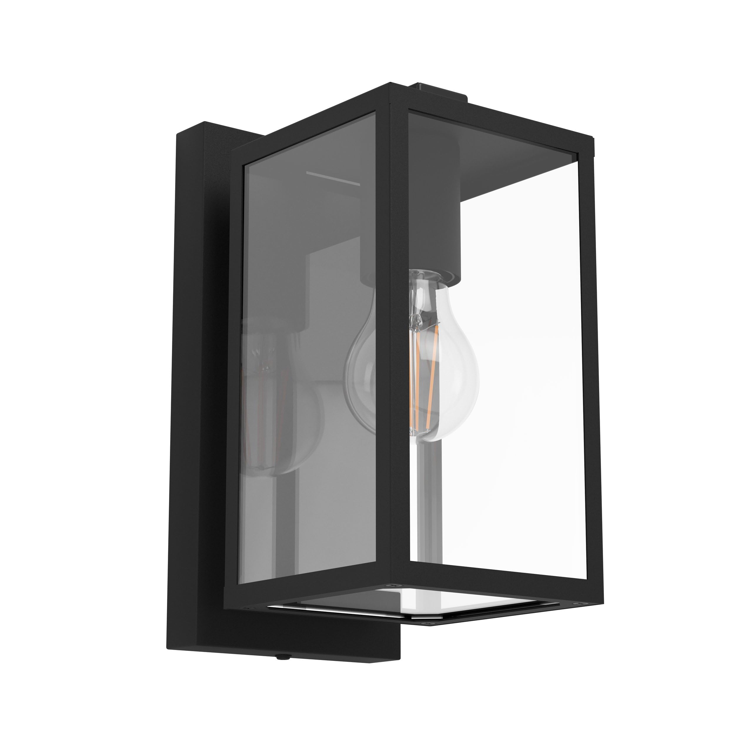 EGLO Wandlampe außen Budrone – Außenwandleuchte, Metall in Schwarz mit Glas Transparent, E27, IP44