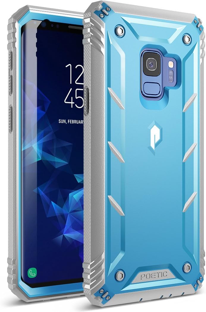 Galaxy S9 Rugged Case, Poetic Revolution [360 Degree Protection] Full-Body Rugged Heavy Duty Case with [Built-in-Screen Protector] for Samsung Galaxy S9 Blue/Gray