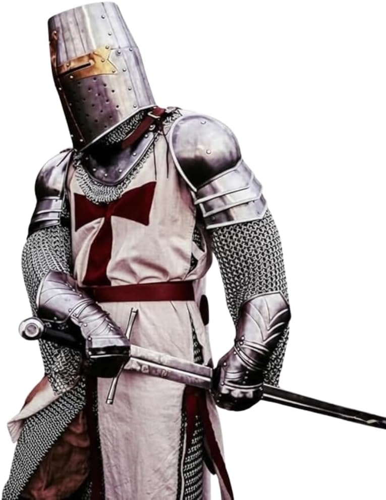 Medieval Templar Knight Armor Set – Full Body Wearable Suit for LARP, SCA, Reenactment, Cosplay & Halloween | Crusader Costume Display Armor for Men