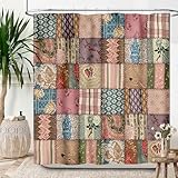 Lnepty Patchwork Shower Curtains,Vintage Patchwork Flower Country Spring Colorful Wildflowers Splicing Pattern Bohemian Waterproof Fabric Shower Curtain Set with Hooks,72x72 Inch