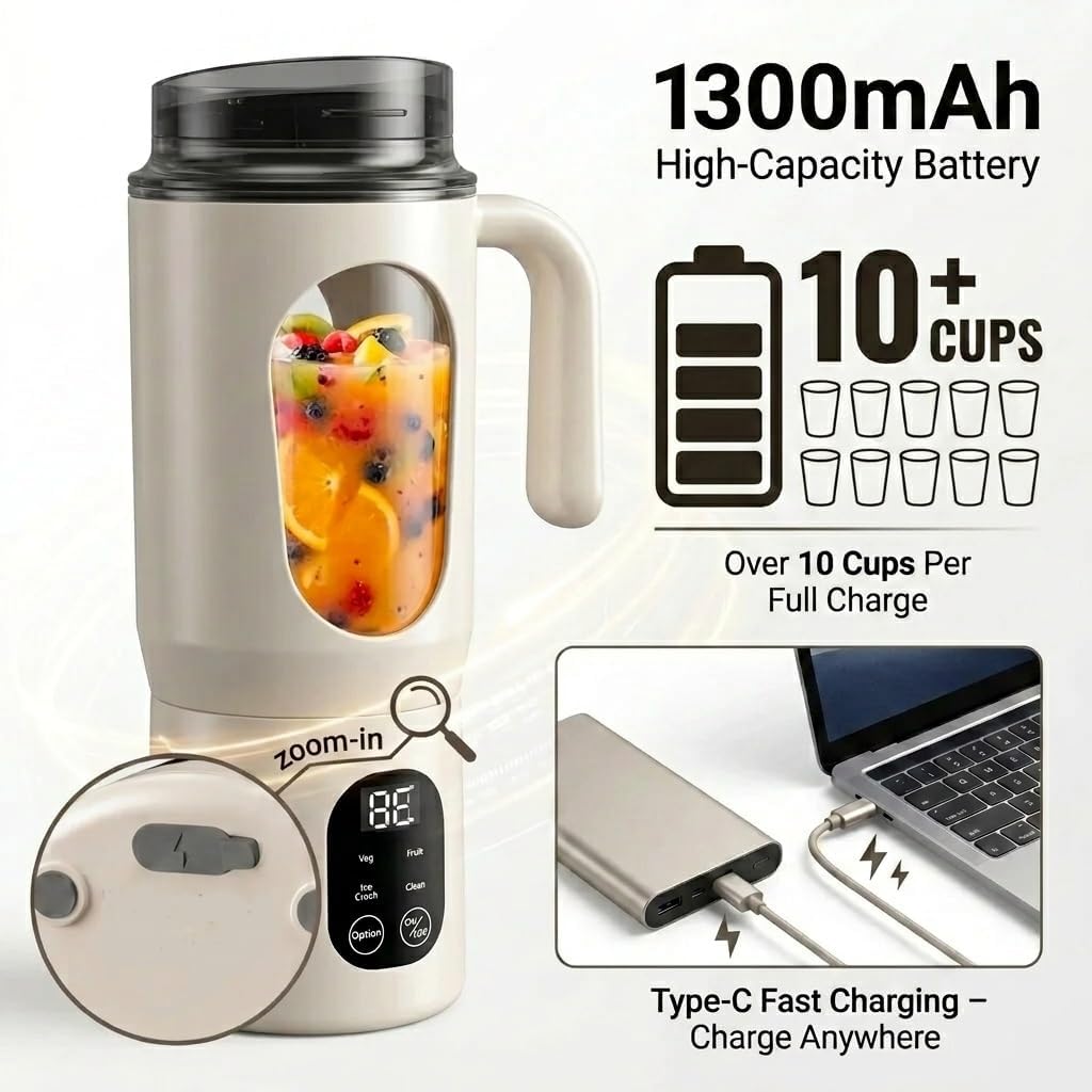Personal Size Blender 20oz Portable Electric Blender Cup with 12 Blades,Rechargeable Single Serve Juicer Blender Mini Cordeless Juicing Blending Cup for Smoothies,Protein Shakes, Ice Crushing