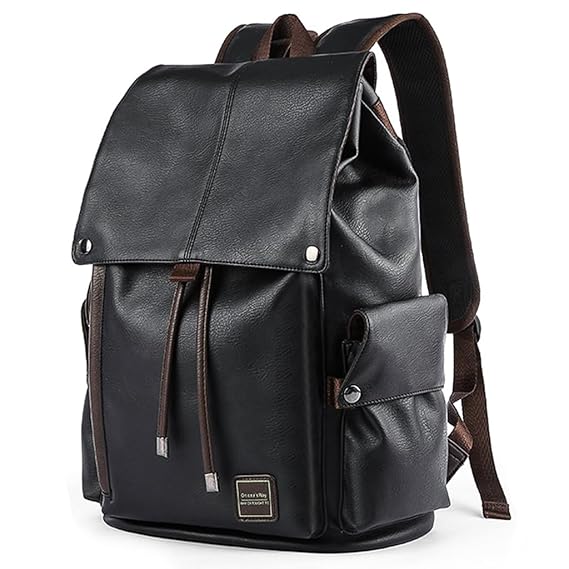 GUSTAVE 15.6-Inch PU Laptop Backpack for Men and Women, Durable, Breathable Mesh Back, Fashionable Day Pack, Large Capacity, Travel-Friendly, School & Office Use, 30x18x44cm, Black