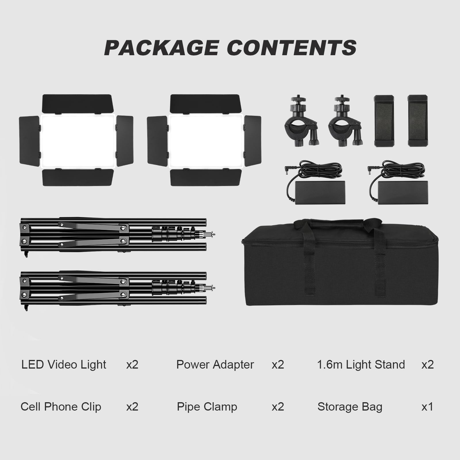 Soonpho 2-Pack Iluminación de Panel LED Luz Video y Soporte Kit Barn Door 2800-6500K Regulable 20W de luz de iluminación de Estudio de fotografía con 1,6 m de trípode y Soporte de teléfono móvil
