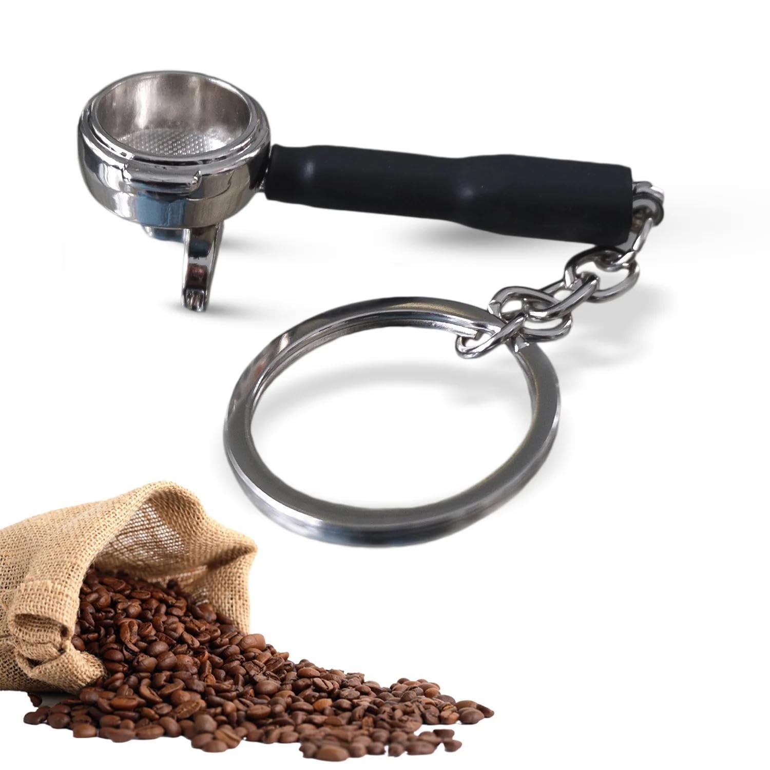 Miniature Replica of Barista Portafilter Keychain Realistic Coffee Lover Accessory, Black, S