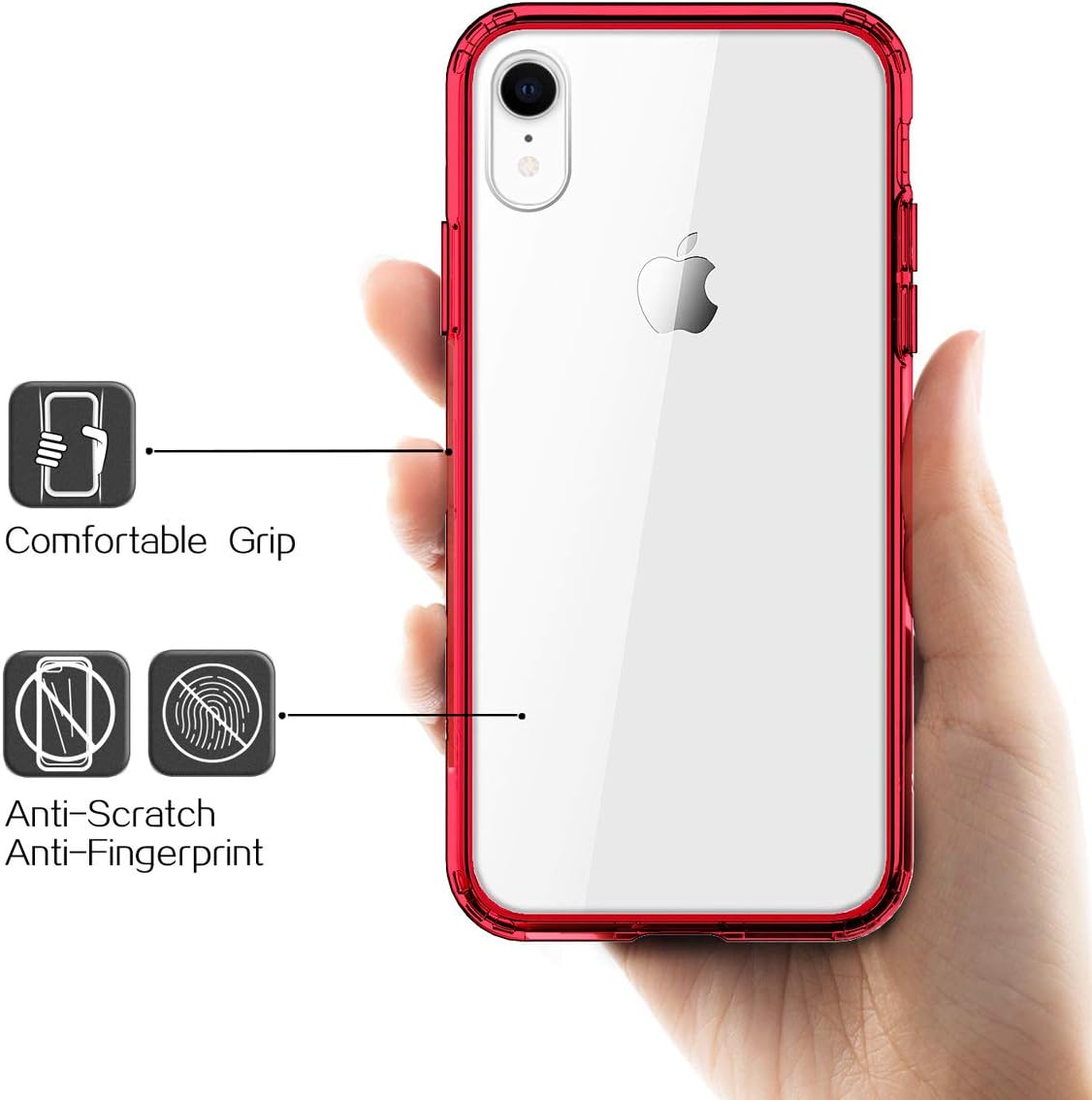 Mkeke Compatible with iPhone XR Case,Clear Anti-Scratch Shock Absorption Cover Case for iPhone XR Red