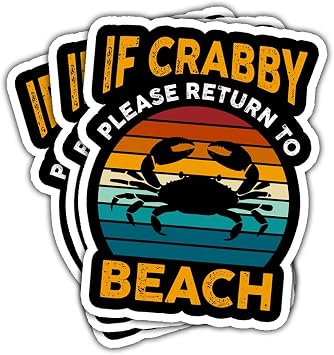 3Pcs If Crabby Please Return to Beach Sticker Funny Retro Sunset Crab Gift for Ocean Lover If Crabby Please Return to Beach Stickers Crab Car Decal for Laptop Bottle Notebook Toolbox Hard Hat 3"