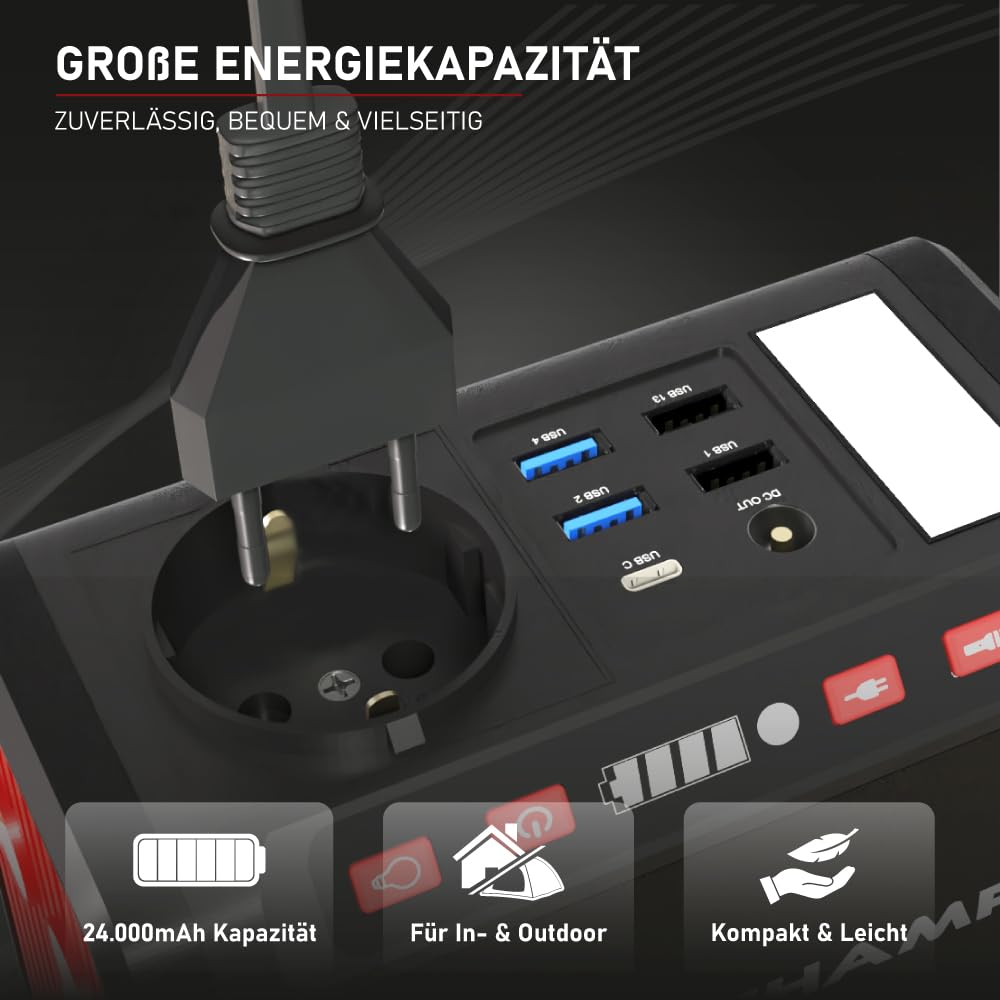 LOADCHAMP Powerbank mit Steckdose 24000 mAh 230V Powerstation Laptop