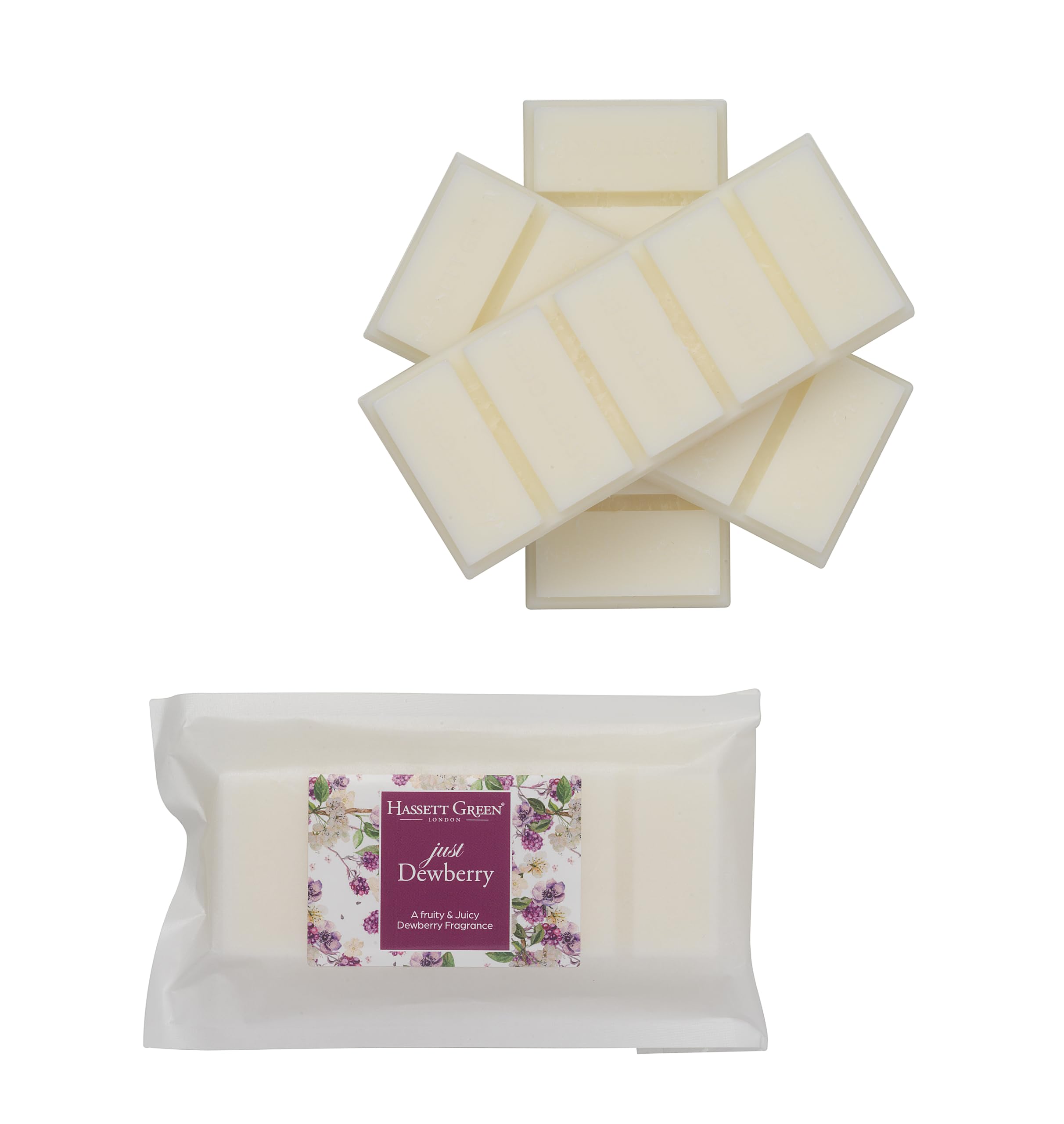 Hassett Green London White - Just Dewberry Wax Melts, 3 X 55G Snap Bars - Soy-Free & Paraffin-Free, Handmade In The Uk