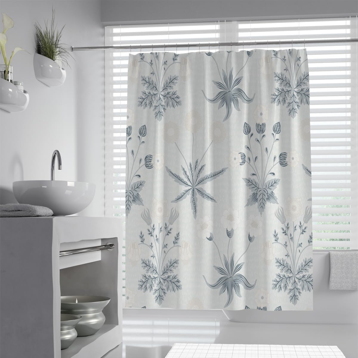 OLLIAR Home Vintage Floral Shower Curtain with Hooks 180x180 Boho Botanical Print Shower Curtains for Farmhouse Traditional Bathroom Water Resistant Bath Curtain