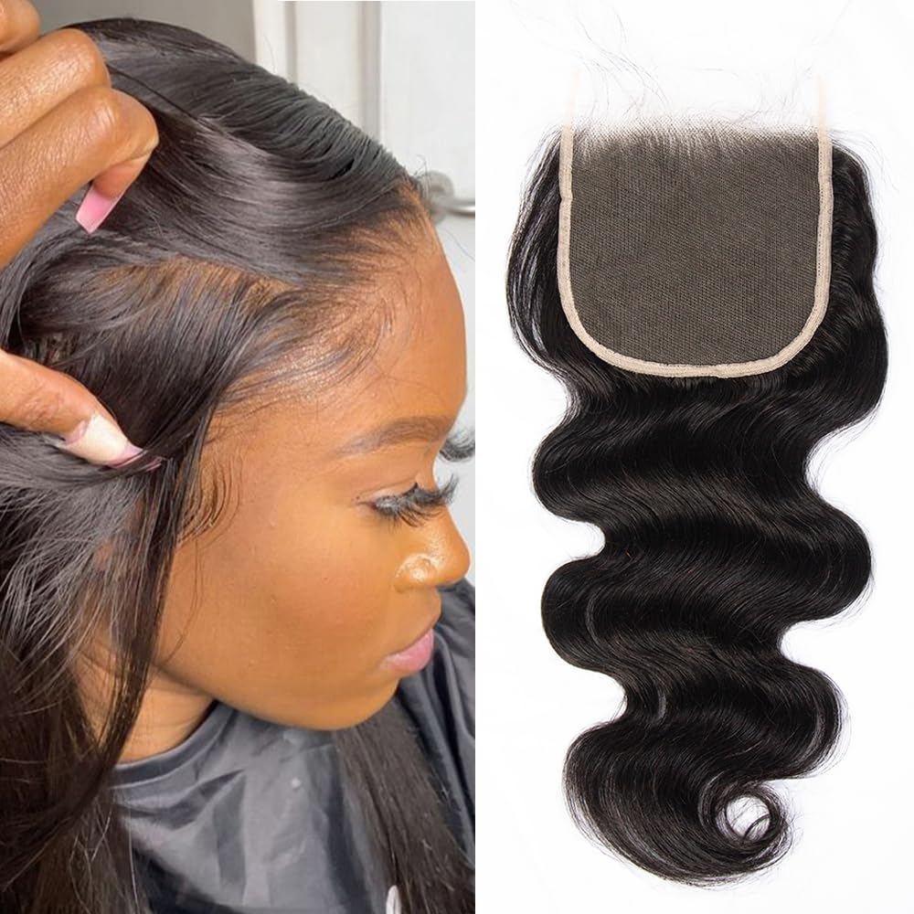 Topnormantic 5x5 Lace Closure, Ultra-Thin Invisible HD Transparent Swiss Lace Closure Pre Plucked with Baby Hair 12A Grade Brazilian Human Hair