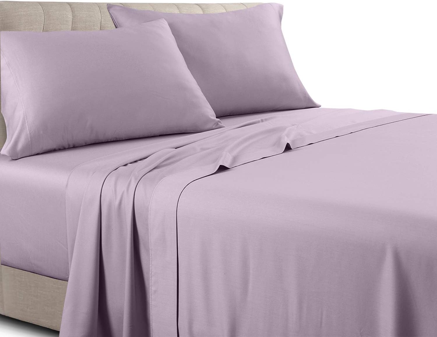 Royal Tradition Solid 300 Thread Count, 100 Percent Cotton 5PC Split King Sheets Set for Adjustable Beds, Lilac