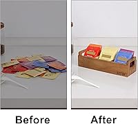 Vista 4 de HTB Caja Pequeña de Bolsitas de Té de Madera, 3 Compartimentos, Cofre de Bolsitas de Té de Madera de Acacia con Asa, Mini Contenedor