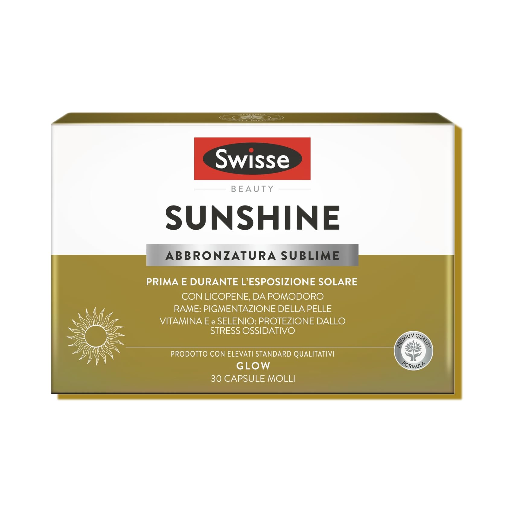 Swisse Sunshine Abbronzatura Sublime - Integratore Sole, Attivatore Abbronzatura, Prepara e Nutre, con Licopene, Selenio, Rame e Vitamina E, 30 Capsule Molli
