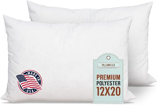 Pillowflex Premium Polyester Pillow Insert - 12x20 Soft Decorative Pillow