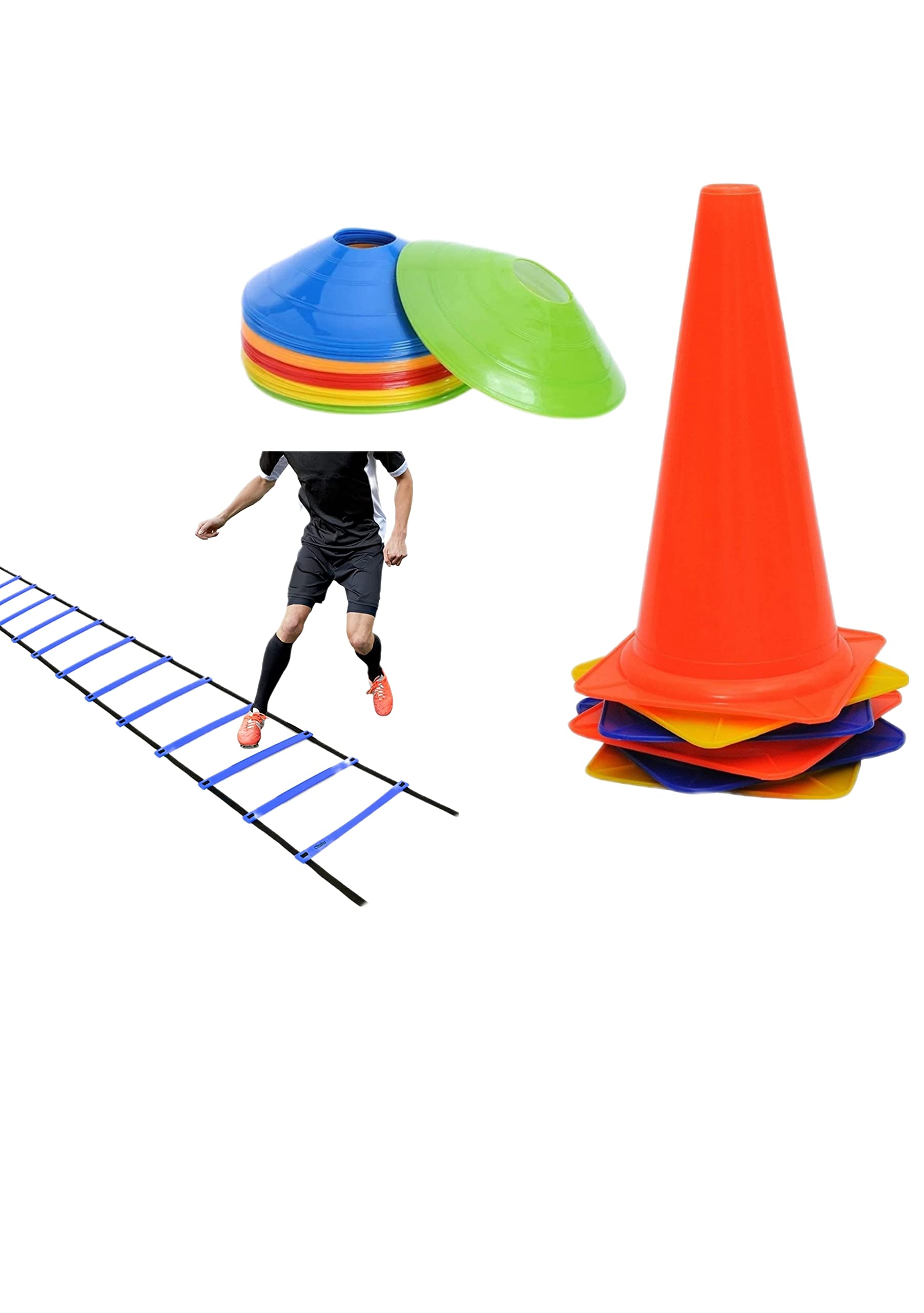 CABRIO Training Combo of 4M Exercise Speed Ladders 10 Rungs, 6 inch Marker Cones Pack 6, and 10 Space Marker Soccer Agility Cones for Football and Field Sports Training (B0BRNJPXHV) Amazon Price History, Amazon Price Tracker
