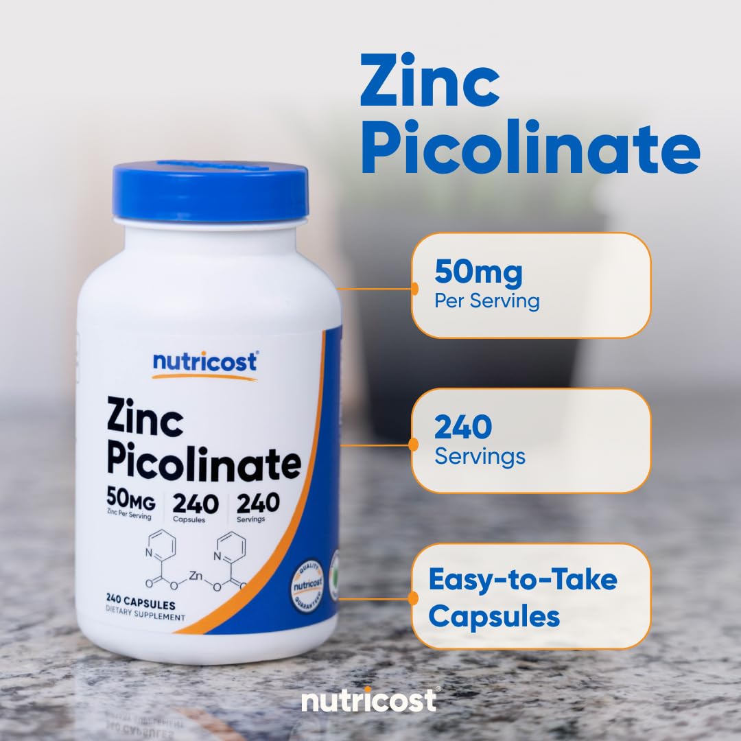 Nutricost Zinc Picolinate 50mg, 240 Vegetarian Capsules, Gluten Free — Amazon image 6