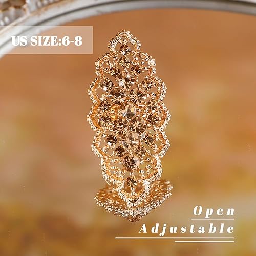 Vista 3 de Aimimier Anillo de cristal de dedo completo bohemio antiguo lujoso Armadura larga anillos de nudillos