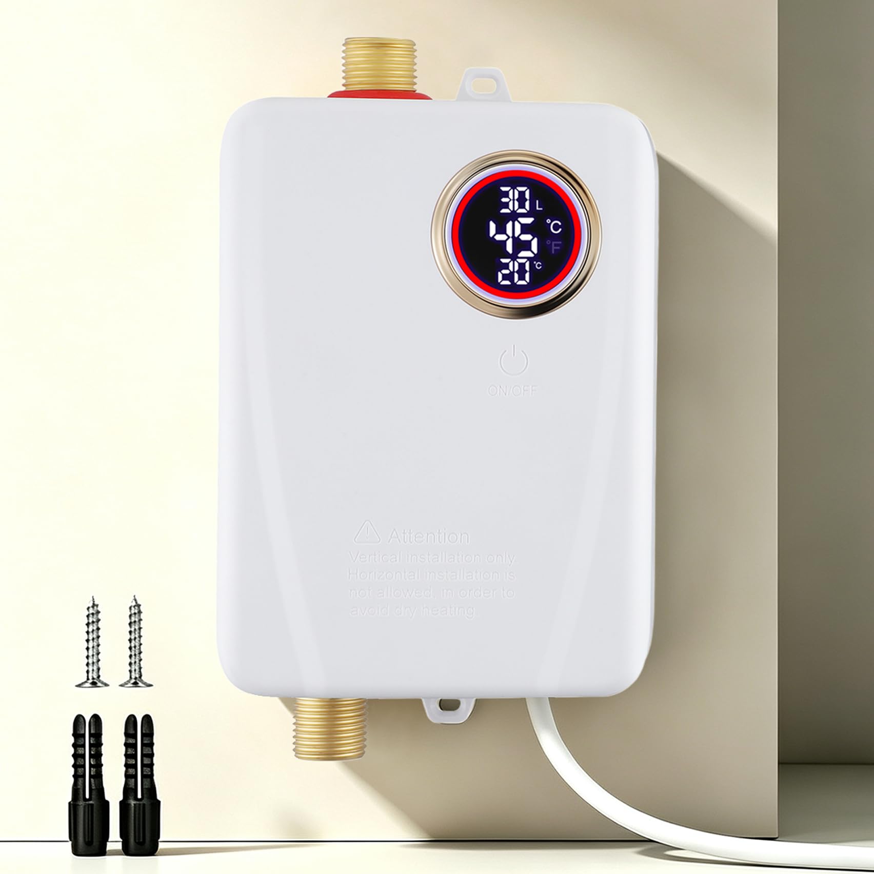 Mini calentador de paso, 3500W 220V Calentador de agua eléctrico bajo encimera con pantalla LCD de temperatura, Calentador de paso controlado electrónicamente para ducha, baño, cocina