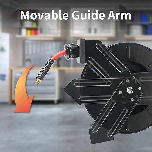 Miniatura 3 de BHTOP Carrete de manguera de aire retráctil de 50 pies con plomo de 5 pies en un diseño patentado máximo de 300 PSI, carrete de manguera híbrido