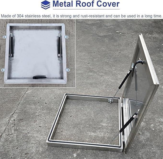 Heavy-Duty Stainless Steel 304 Roof Hatch - Weatherproof Skylight & Basement Ventilation Cover, Attic Emergency Access Door (43.3x21.7in) for Durable, Secure Access