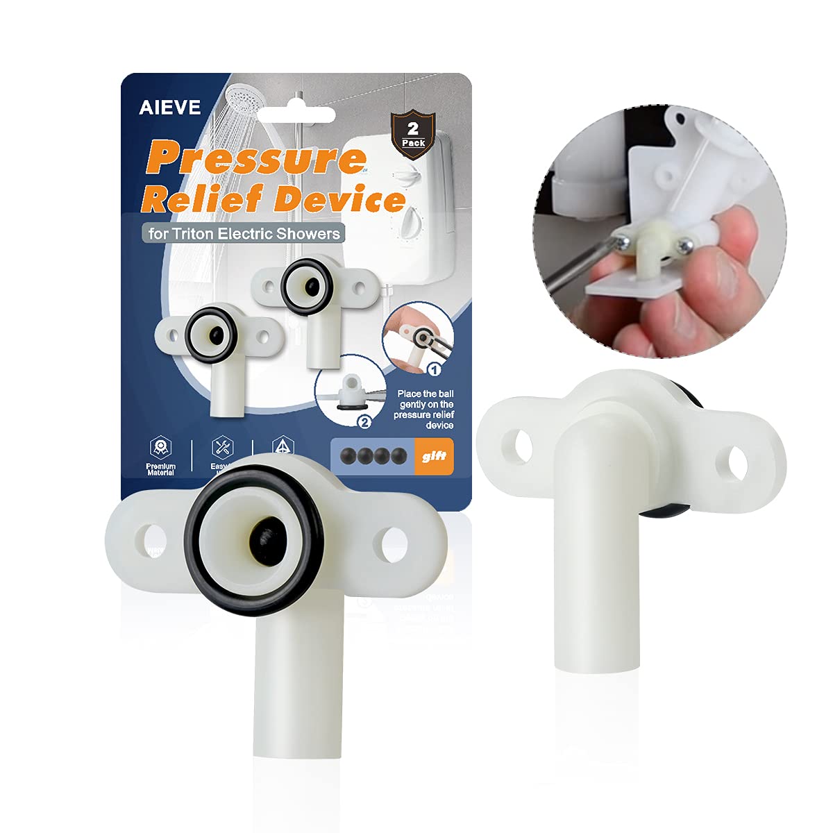 AIEVEPressure Relief Device for Triton, 2-Pack Pressure Relief Device PRD Inc Rubber Ball and O Ring Valve Shower Parts Compatible with Triton Electric Showers (Replace of 82800450)