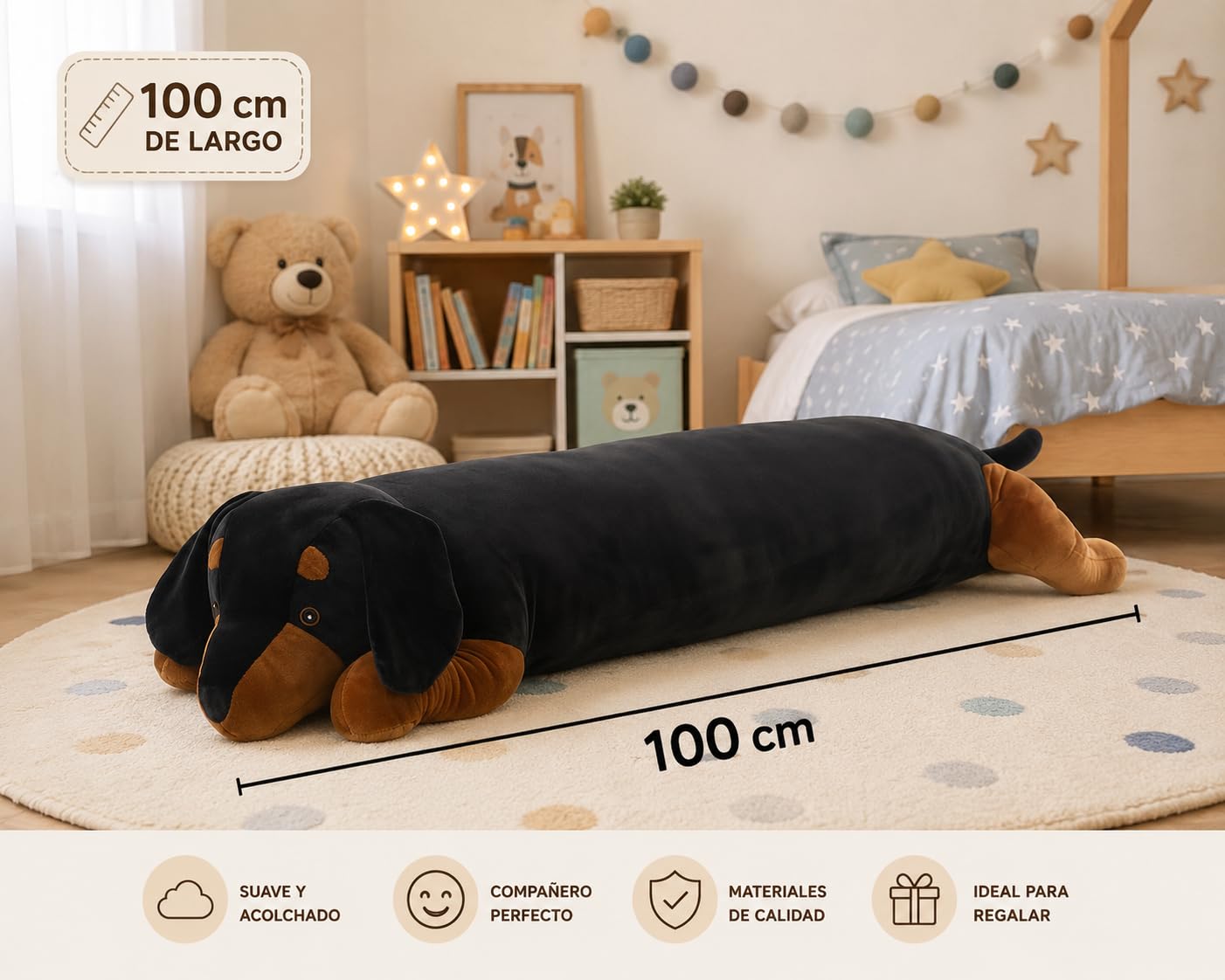 Creaciones Llopis - Oso de Peluche Gigante 100 cm Altura – Peluche XXL Súper Suave – Diferentes Modelos. (Perro Negro)