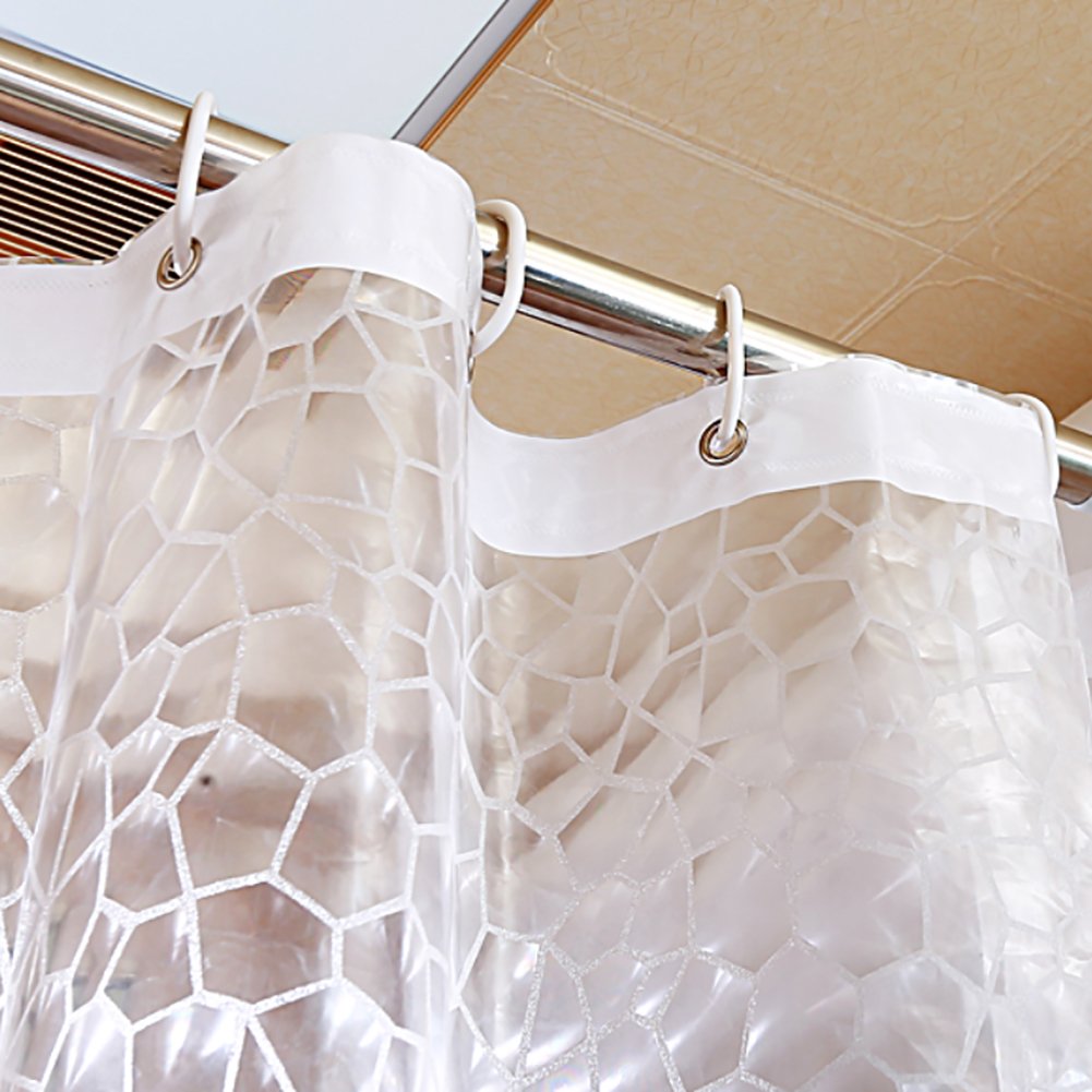 Rideau de douche géométrique, Rideau de douche tissu Rideau de douche Épais Imperméable Translucide Environnement Protection Rideaux de douche pour la maison-blanc W300xH200cm(118x79inch)