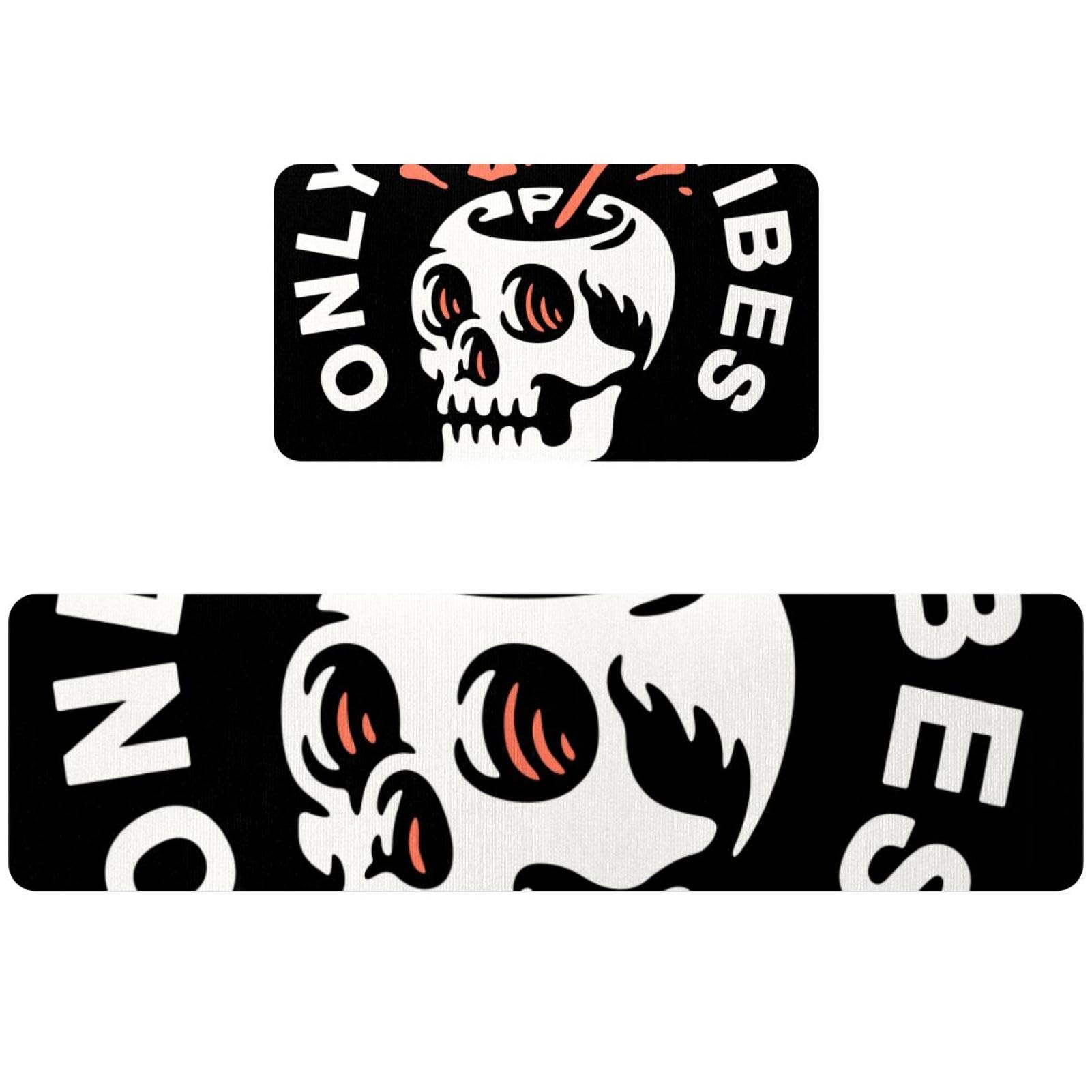 Alfombrillas de cocina con calaveras, alfombra pasillera antideslizante y lavable
