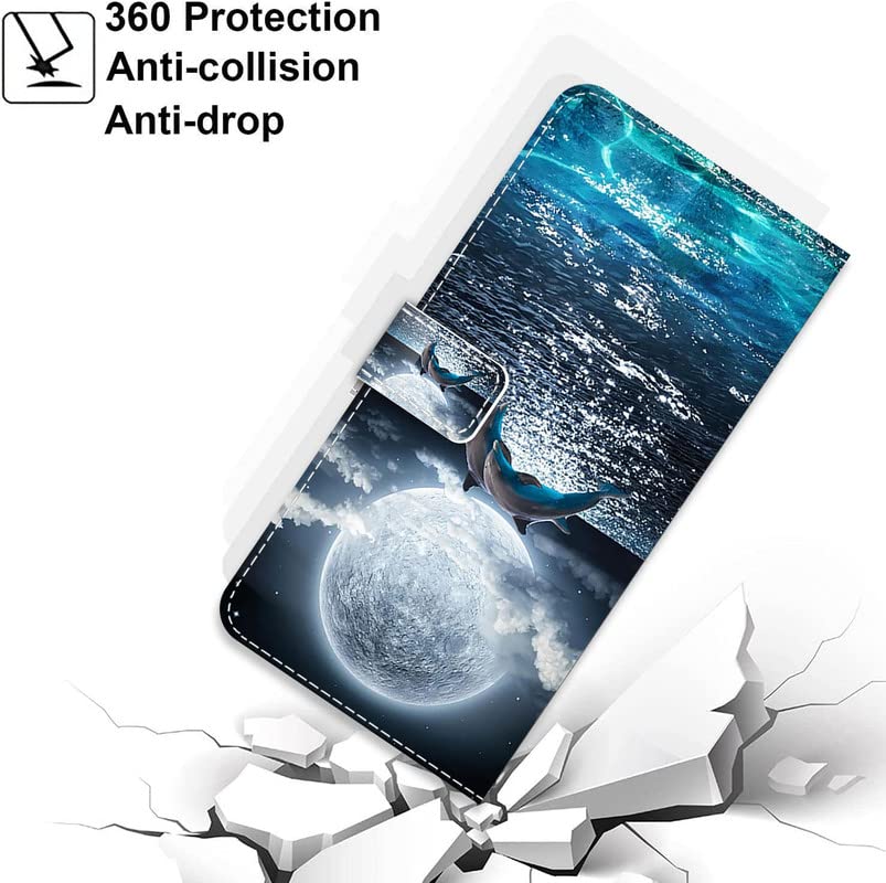 Cover OUKITEL C21 Con Portafoglio E Cordino - Custodia A Libro Con Lupo Luna E Nuvole - Design Unico