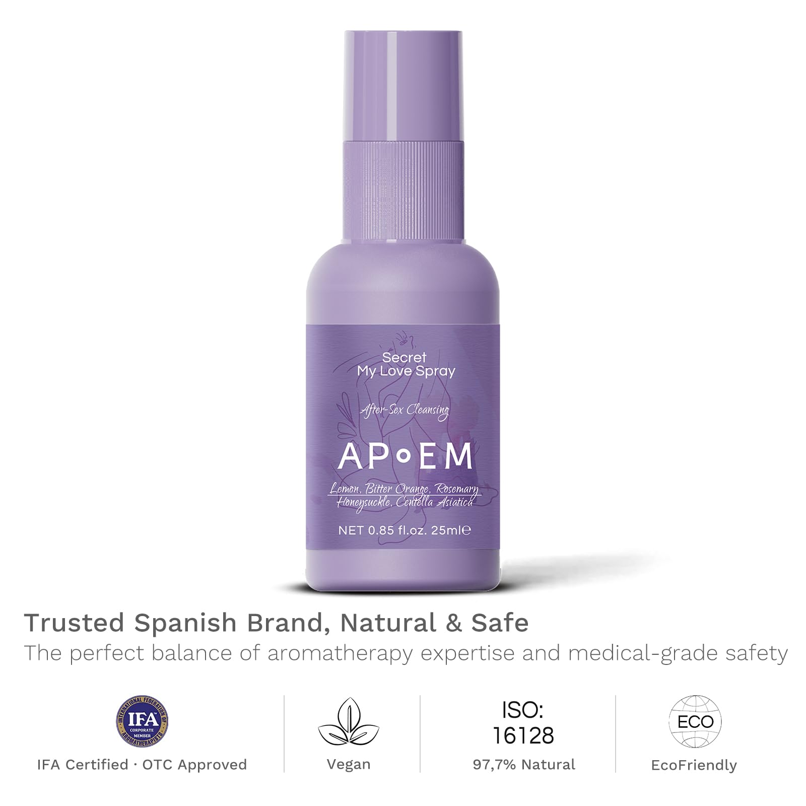 APoEM Secret My Love Intimate Spray (3 x 25ml) – Natural Deodorizing Feminine Spray for Women, pH Balanced, Before & After Intimacy, Helps Reduce Odor & Discomfort, Spanish Brand