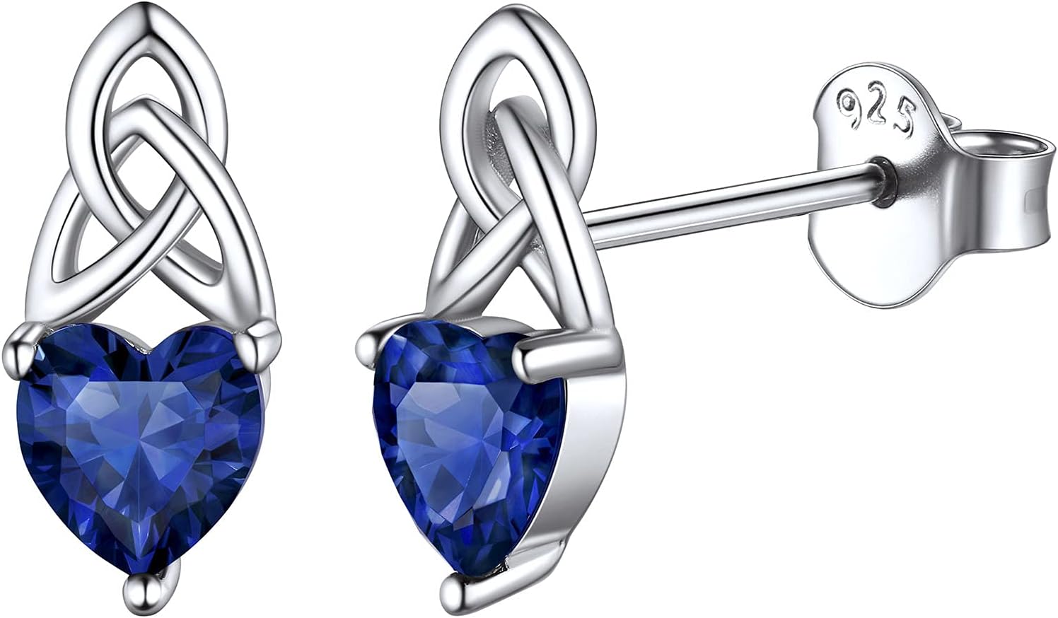 ChicSilver5MM Brilliant Heart Cut Birthstone 925 Sterling Silver Celtic Knot Stud Earrings for Women(with Gift Box)Recycled Claim Standard Blended