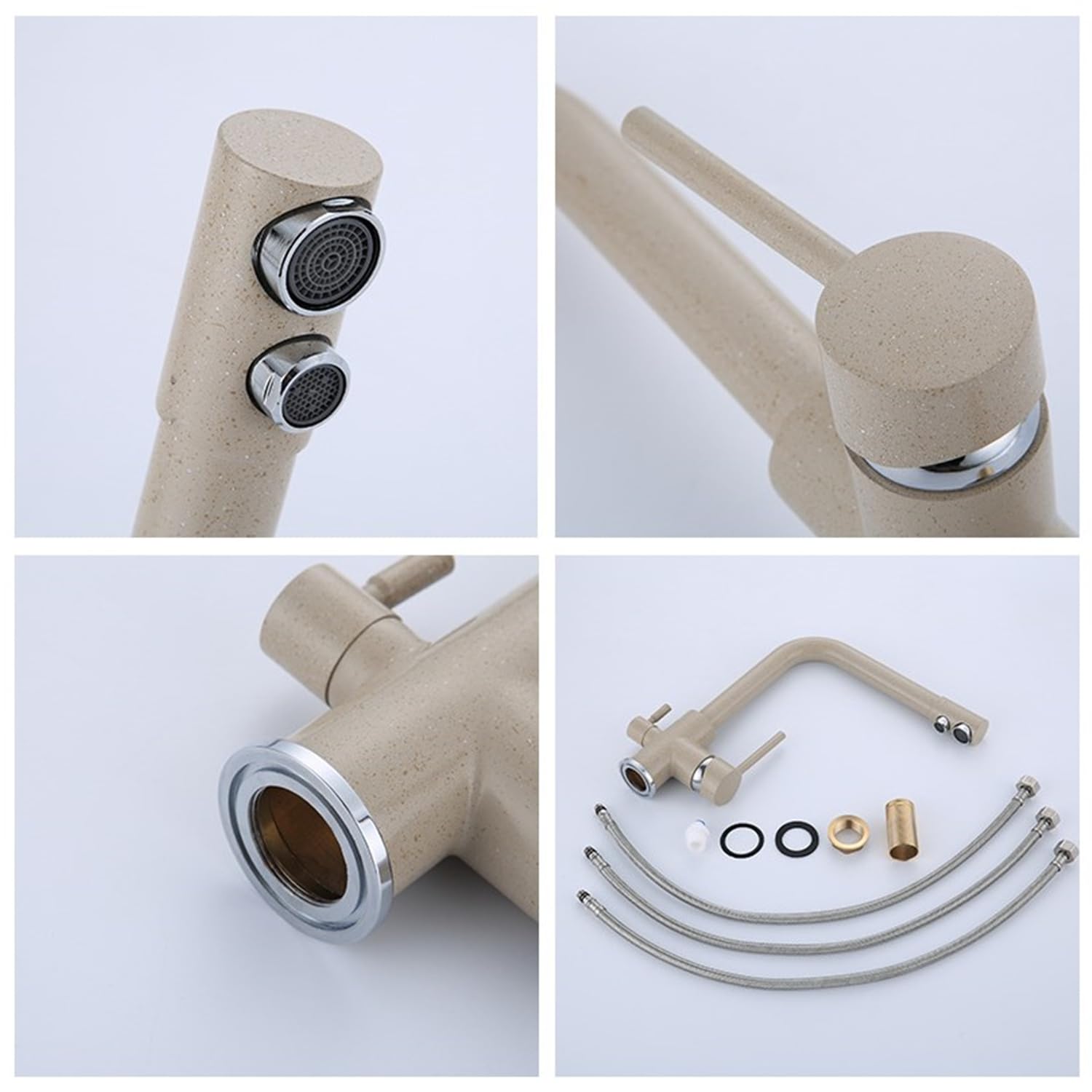 Rubinetto da cucina 3 vie,Miscelatore Cucina Girevole a 360°,3 in 1 Rubinetteria Cucina,Rubinetto di lavello Cucina con 2 uscite,Rubinetteria Cucina Acciaio Inox (Beige)