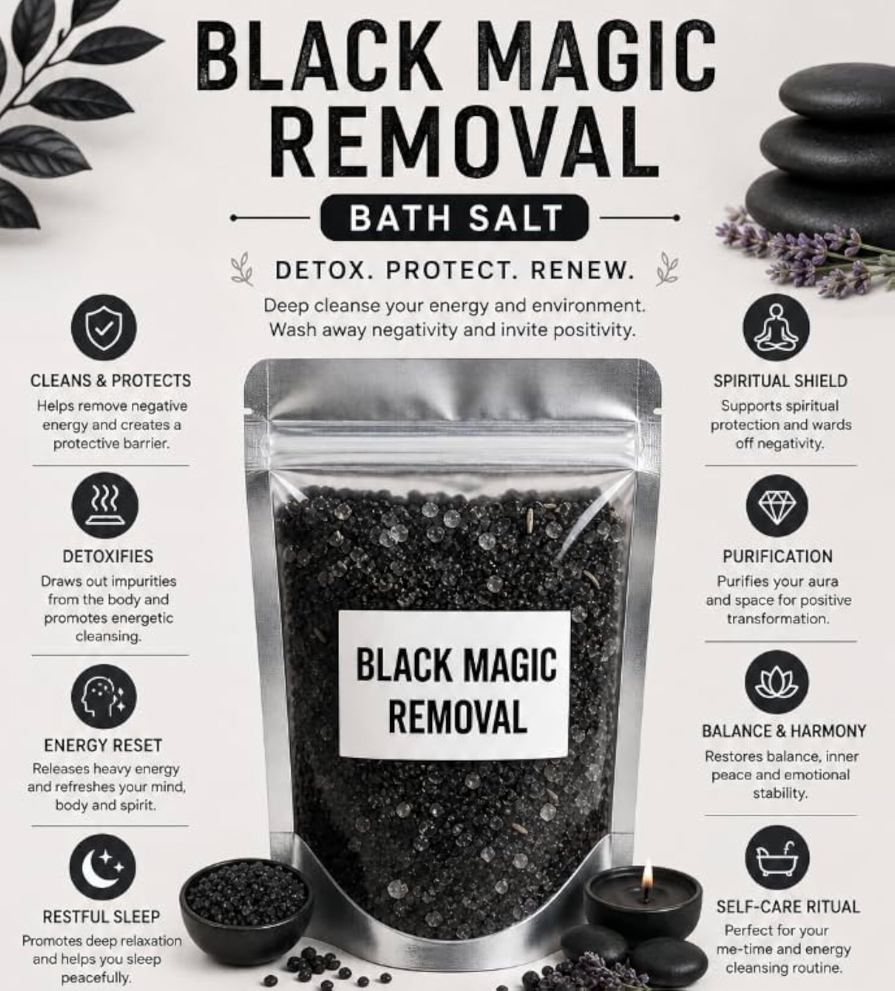 Black Magic Removal Bath Salts, Aromatherapy Relaxing Soak