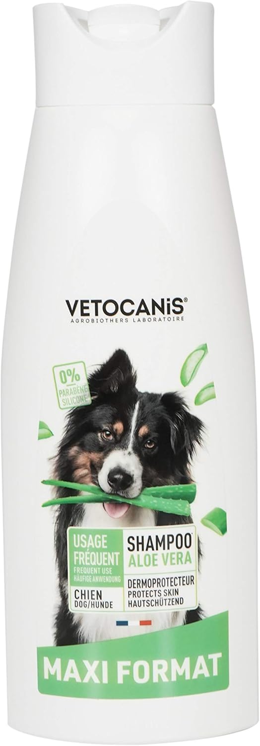 Vetocanis Champú de Aloe Vera para Perro, Uso Frecuente, 0% de Parabeno 0% Silicona con Aloe Vera, Formato: 750 ml