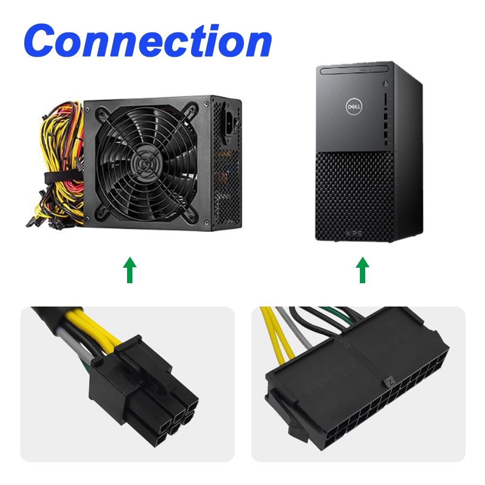24-pinowy do 6-pinowego adaptera zasilacza ATX, 24P żeńska wtyczka do 6P, męski zasilacz do płyty głównej Dell z 6 portami pinowymi (2 sztuki, 34 cm/13,3 cala)