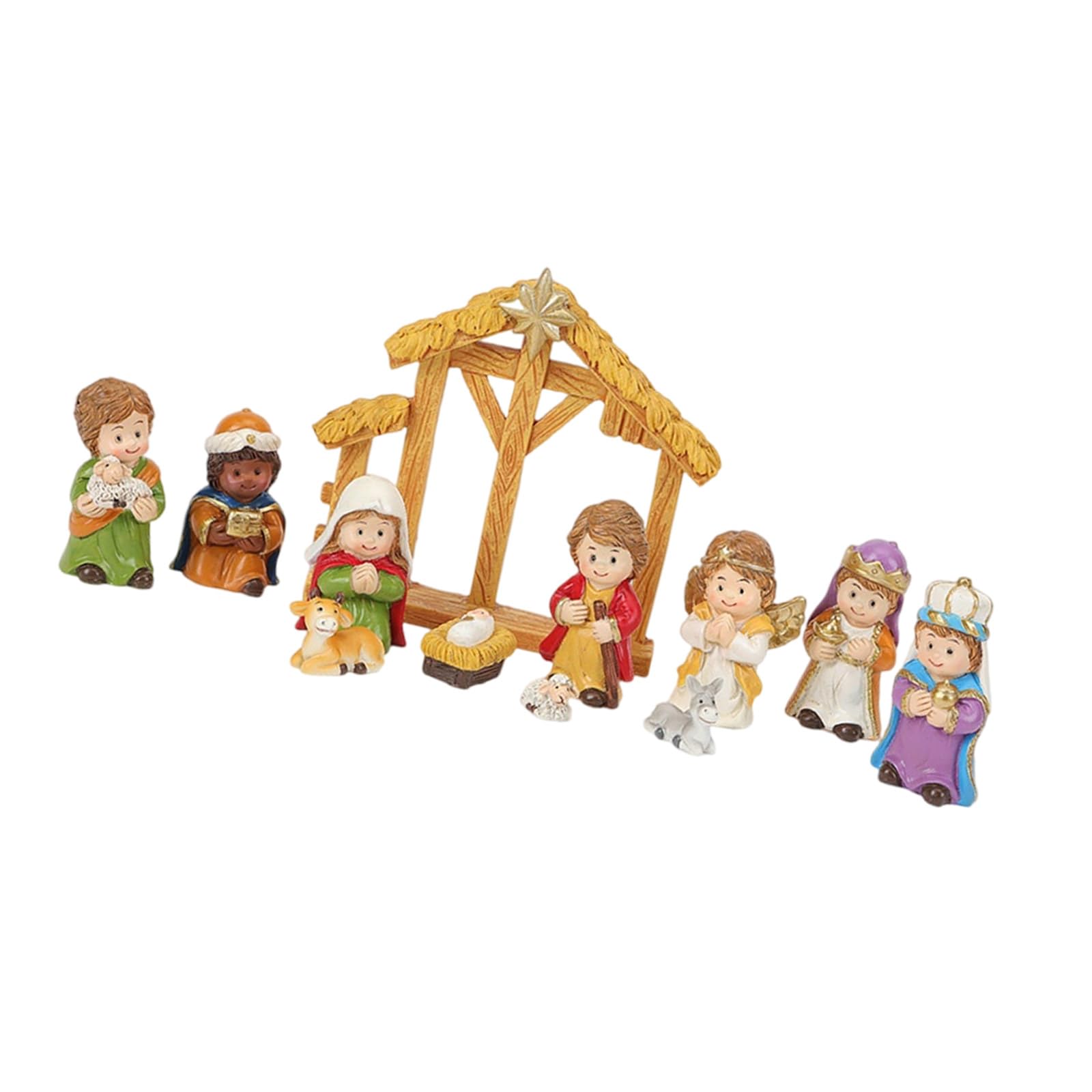 YROHGKPN Nativity Statues Figures Set Resins Christmas Decors Manger Scene Minaiture Figurines Ornaments for Mantels and Shelf Cartoon Nativity Scene Figurines Set