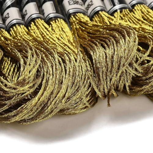 Image of 10 Skeins Yellow Gold Polyester Cross Stitch Thread Metallic Glitter Embroidery Floss Golden Silver Shimmer Crewel Polyester Floss Bulk for Sewing Making Home Decoration Friendship Bracelet