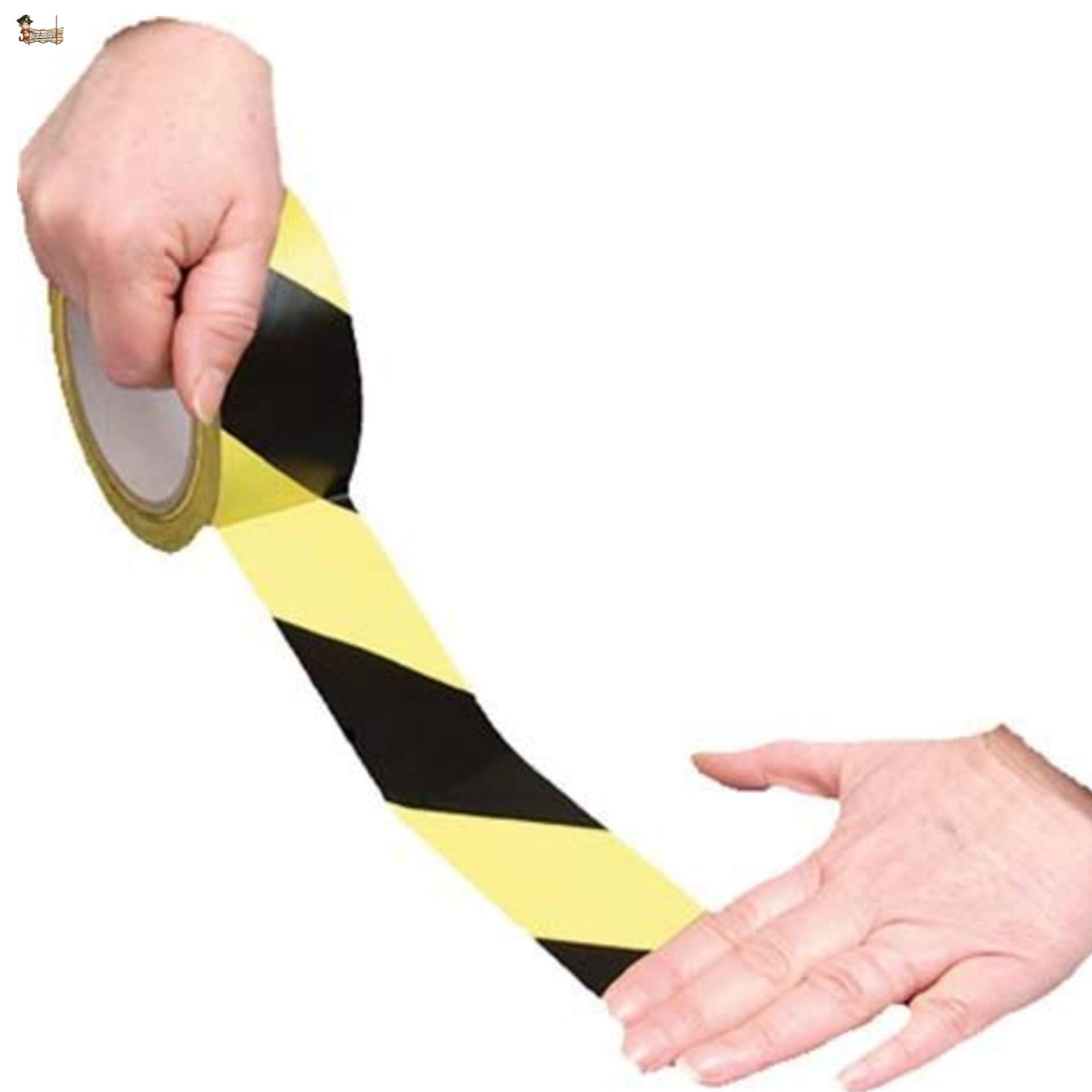 BricoLoco Cinta banda adhesiva señalización balizamiento bicolor amarillo negro. Ancho 50 mm. Rollo 33 mts. Marcaje, delimitación o advertencia en suelo, pavimento, pared, techo. (10)