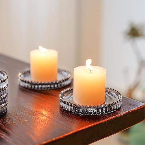 Miniatura 5 de Platos de vela de cristal, plato de vela de cristal negro, plato portavelas de cristal, pequeños posavasos redondos de vidrio para centro de mesa