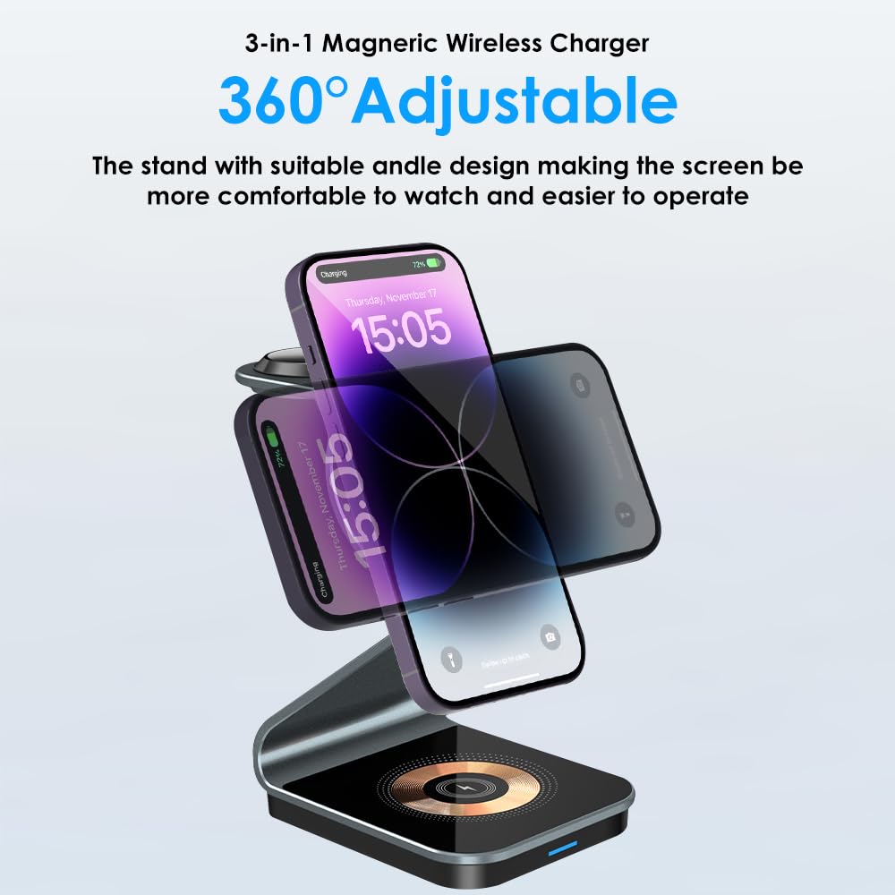 3 in 1 Wireless Charger Stand For iPhone 12/13/14/15/16/17 Fast Charging Station for Apple Watch 10 9 8 7 6 5 4 Airpods 2 3 Pro - 202192403
