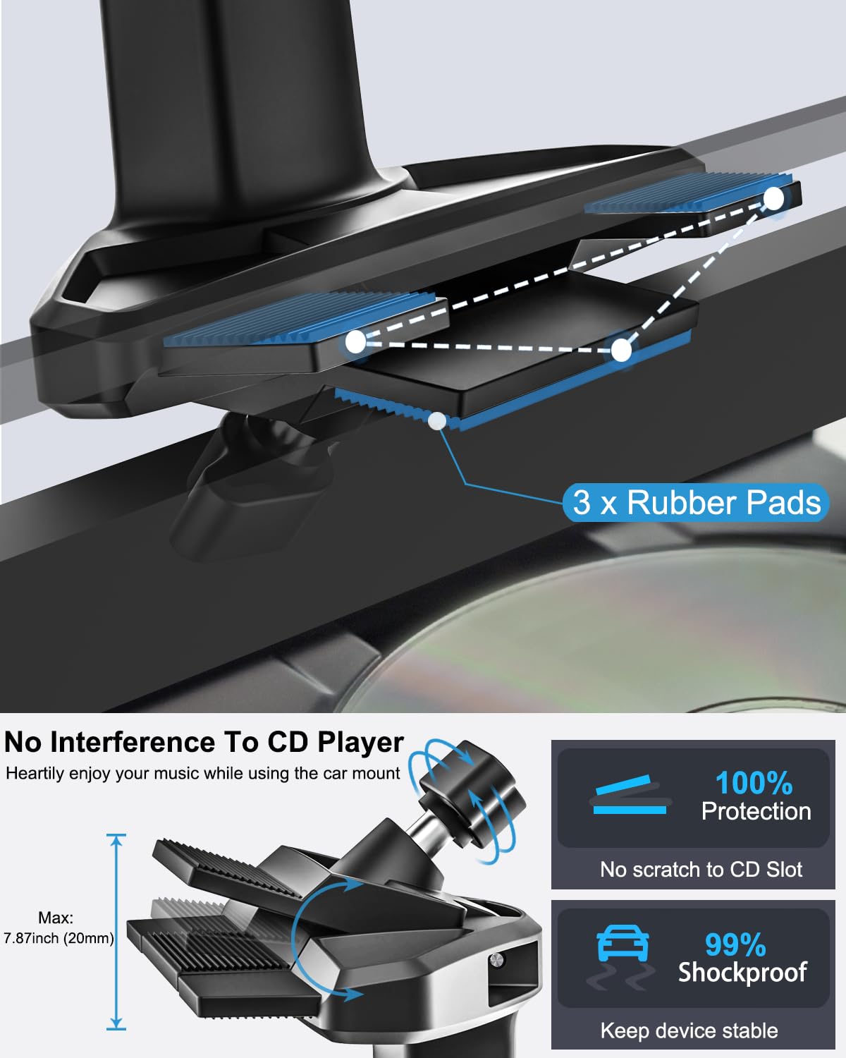 Supporto per telefono CD per auto, supporto per telefono regolabile per auto, slot CD per iPhone, ultra robusto, supporto per telefono cellulare per iPhone 15 Pro Max 14 13 12, Samsung Galaxy