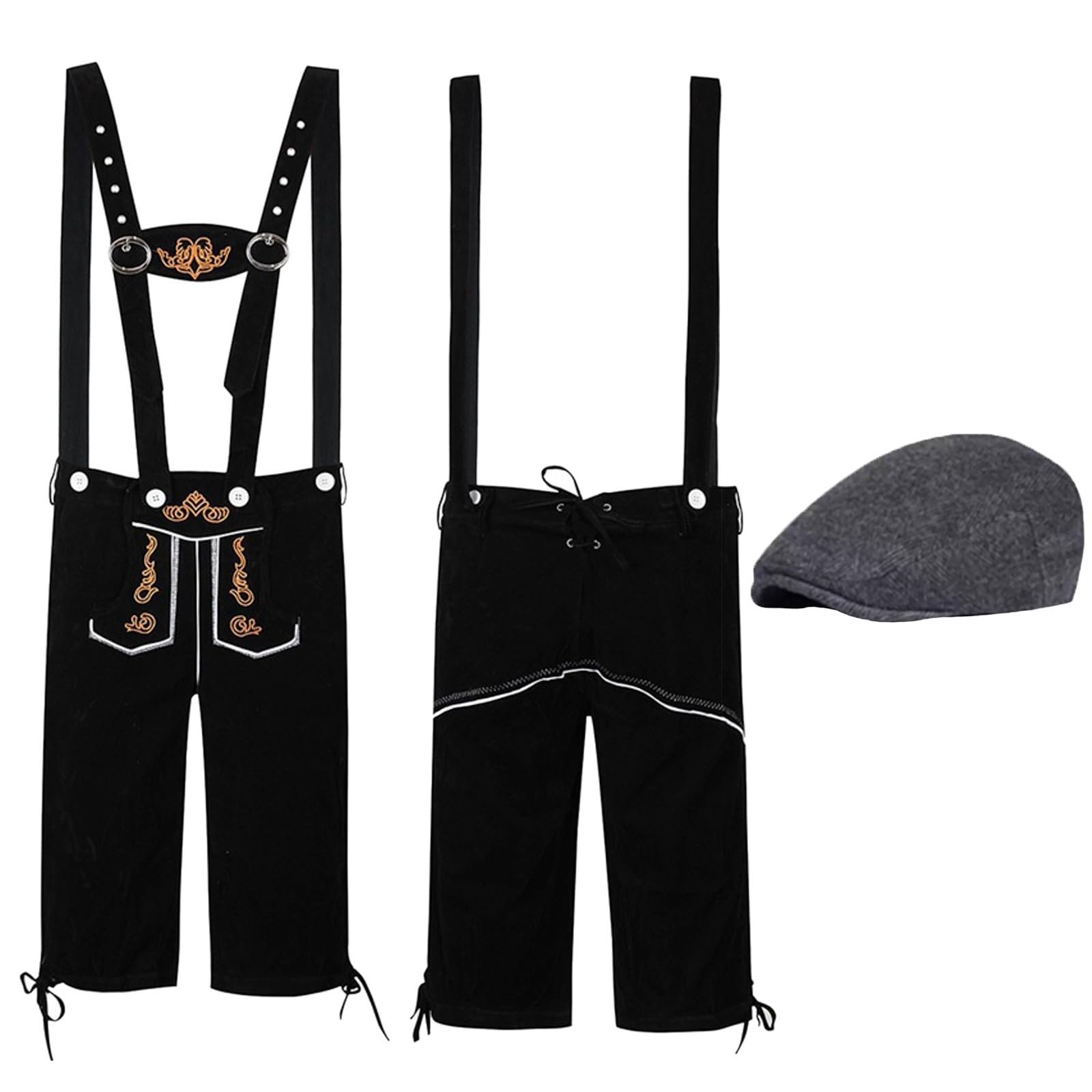 Oktoberfest Outfit Herren Tracht Herren Komplettset Tracht Lederhose mit Trachtenhut Hochwertige Raulederhose Traditionelle Trachtenset Bayrische Trachtenmode für Wiesn & Volksfeste Gr. 48-58
