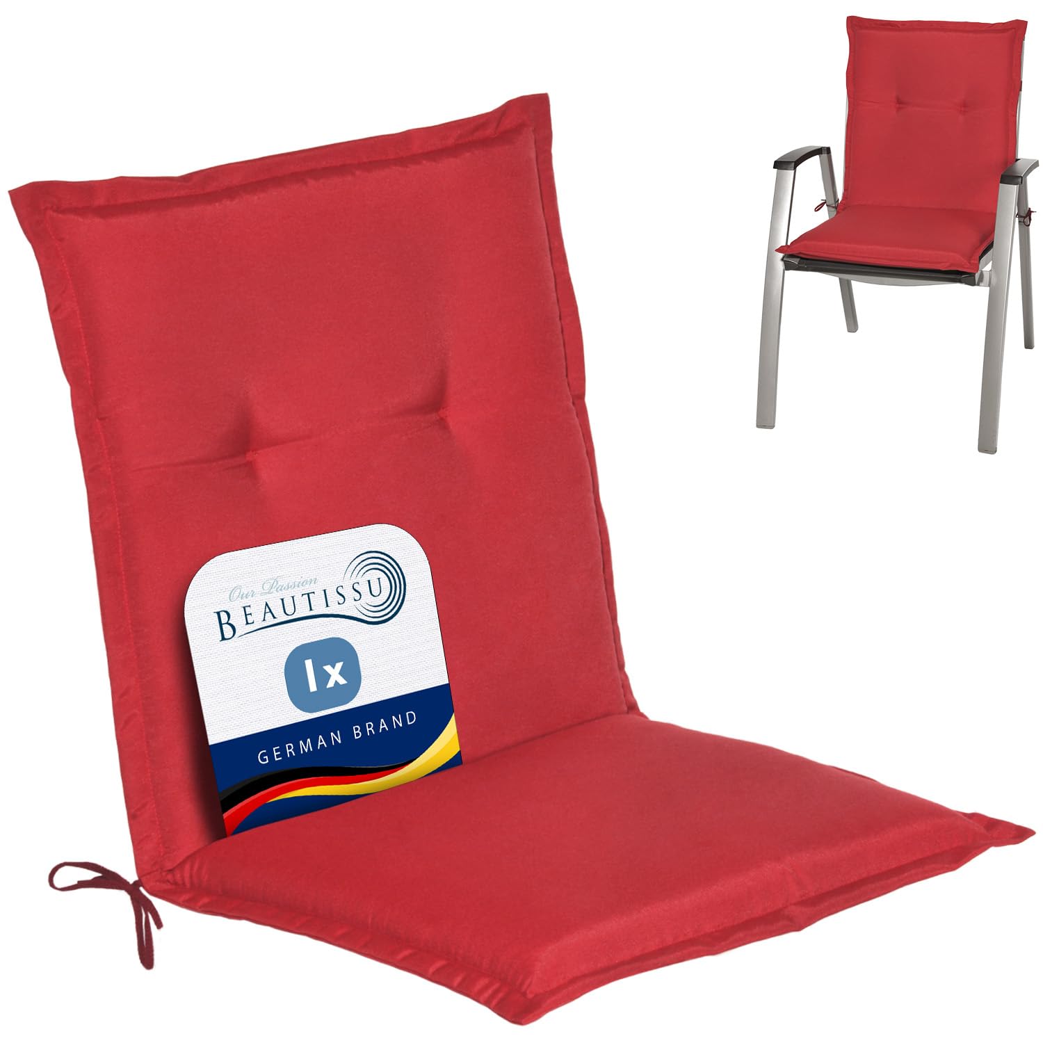 Beautissu Lowback Outdoor Chair Cushions 100x50x6 cm Loft NL - Seat Cushions for Garden Chairs with Backs Recliner Patio Chair Sunbed Bench - Red โ image 1