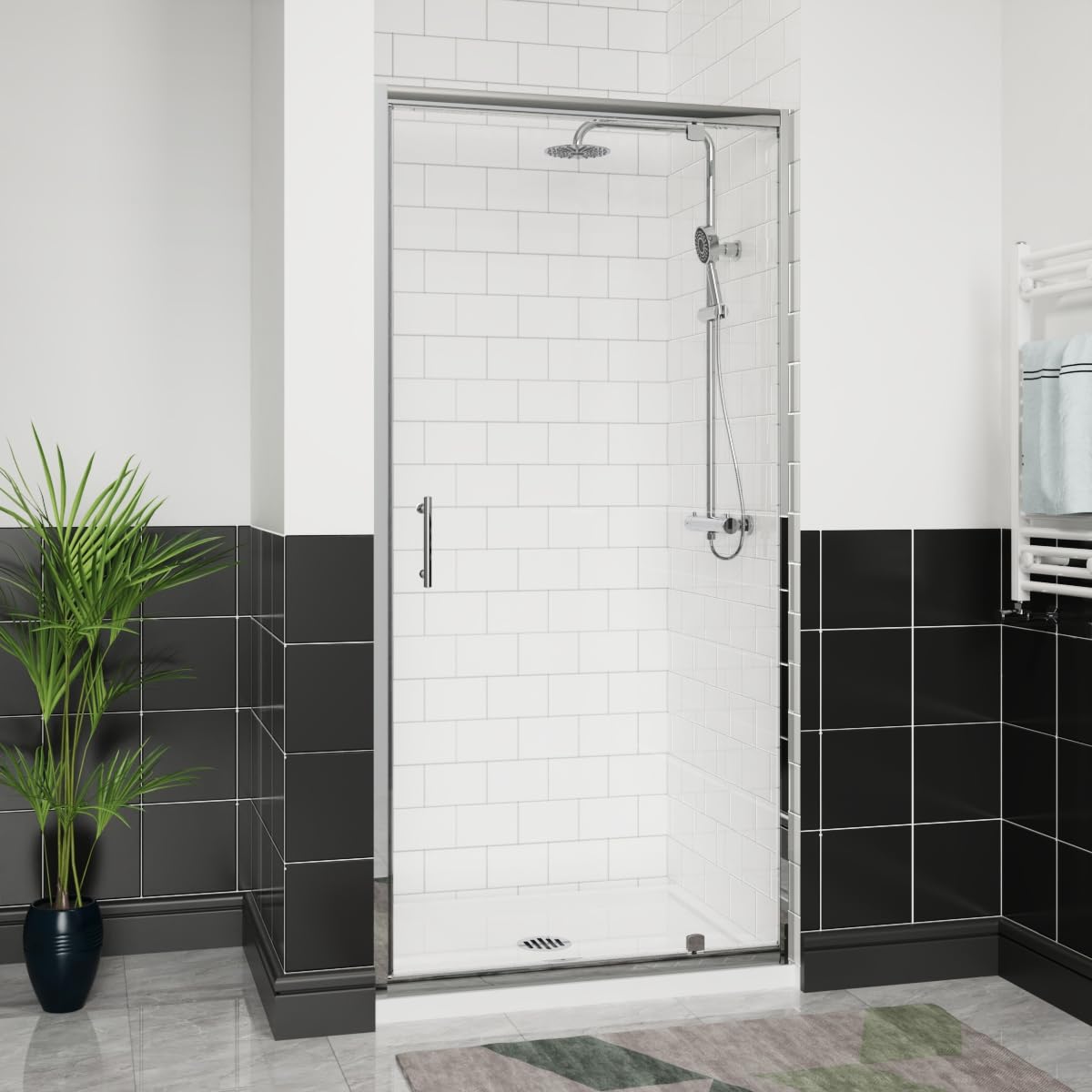 Aquariss 1000mm Chrome Pivot Alloy Hinge Shower Door Enclosure 6mm Clear Self Clean Glass Screen Cubicle Reversible