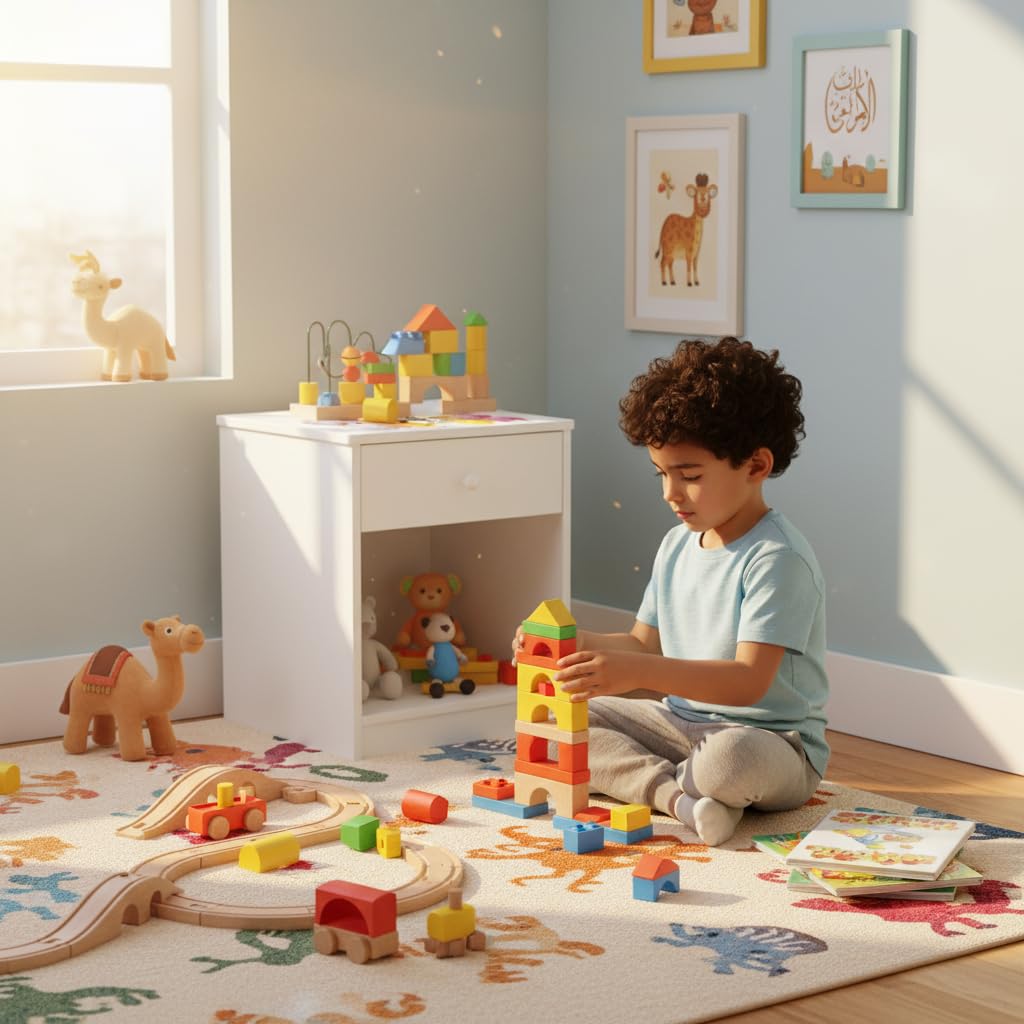 leomark comodino moderno in legno 40cm x 38cm x 42cm (A), con cassetto e scompartimento apertoin, comodino per bambini, mobili per la cameretta dei bambini con stampa colorata Animali