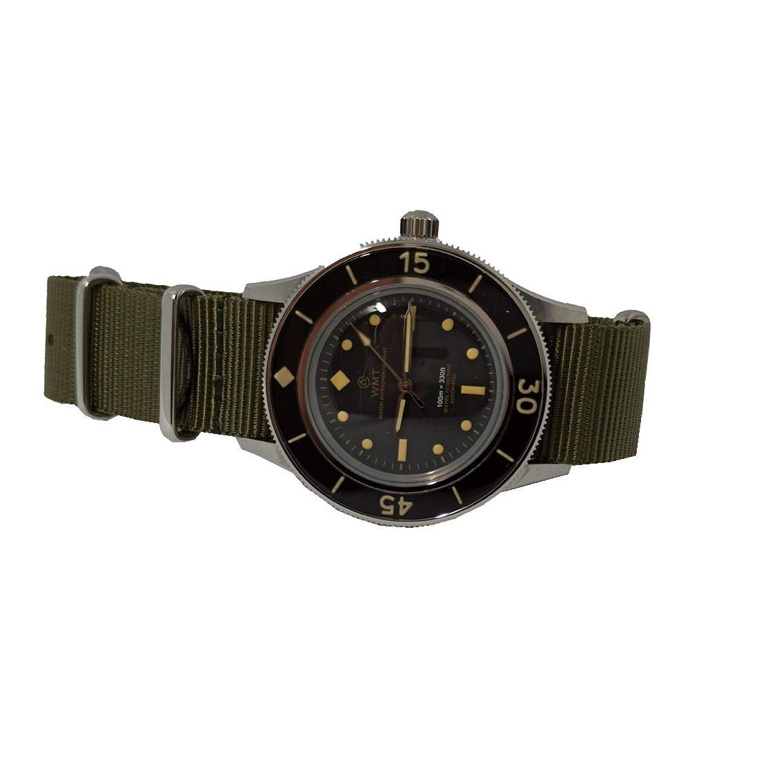 Sea Wolf Army Acciaio Automatico Verde Nero Tessuto Militare Orologio Mitt Uomo